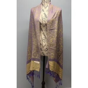 Pashmina Oversize Scarf/Wrap - Beautiful Purple & Gold Paisley - Silk Blend EUC